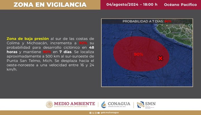 Zona de baja presión en el Pacífico tiene 90 % de probabilidad de convertirse en ciclón tropical en 48 horas