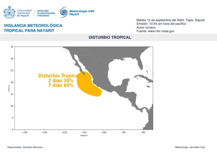 Alerta en Nayarit ante proximidad del Disturbio Tropical 93E. Se preparan ante la amenaza, con lluvias intensas en la región